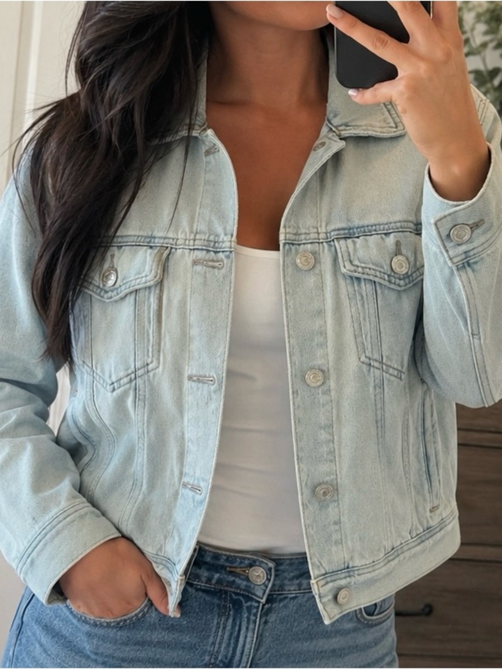 American Eagle Distressed Light Blue Denim Jacket
